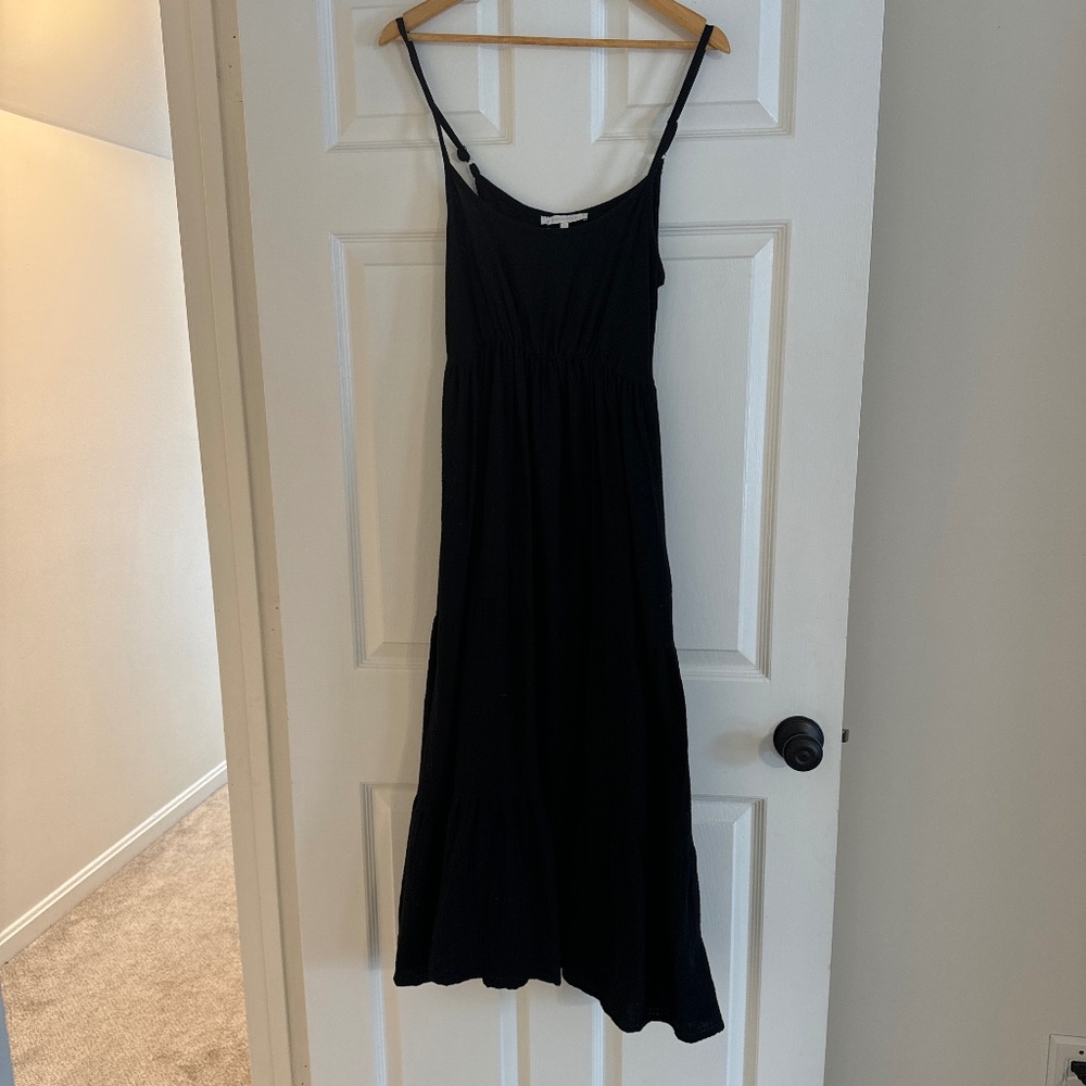 Black cotton gauze maxi dress